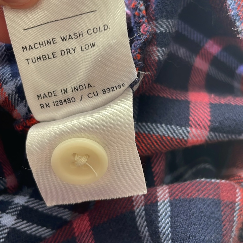 PACT Blue Red & White Short Sleeve Organic Cotton Pajama Button Down Top Large - Picture 8 of 8